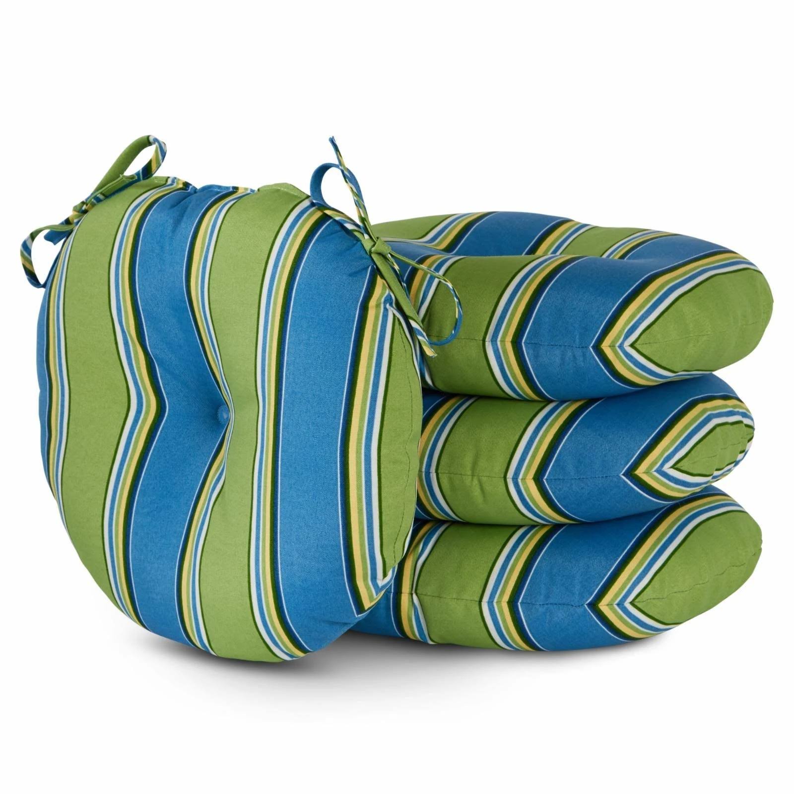 Greendale Home Fashions 15 in. Round Outdoor Bistro Seat Cushion - Set of 4 Cayman Stripe