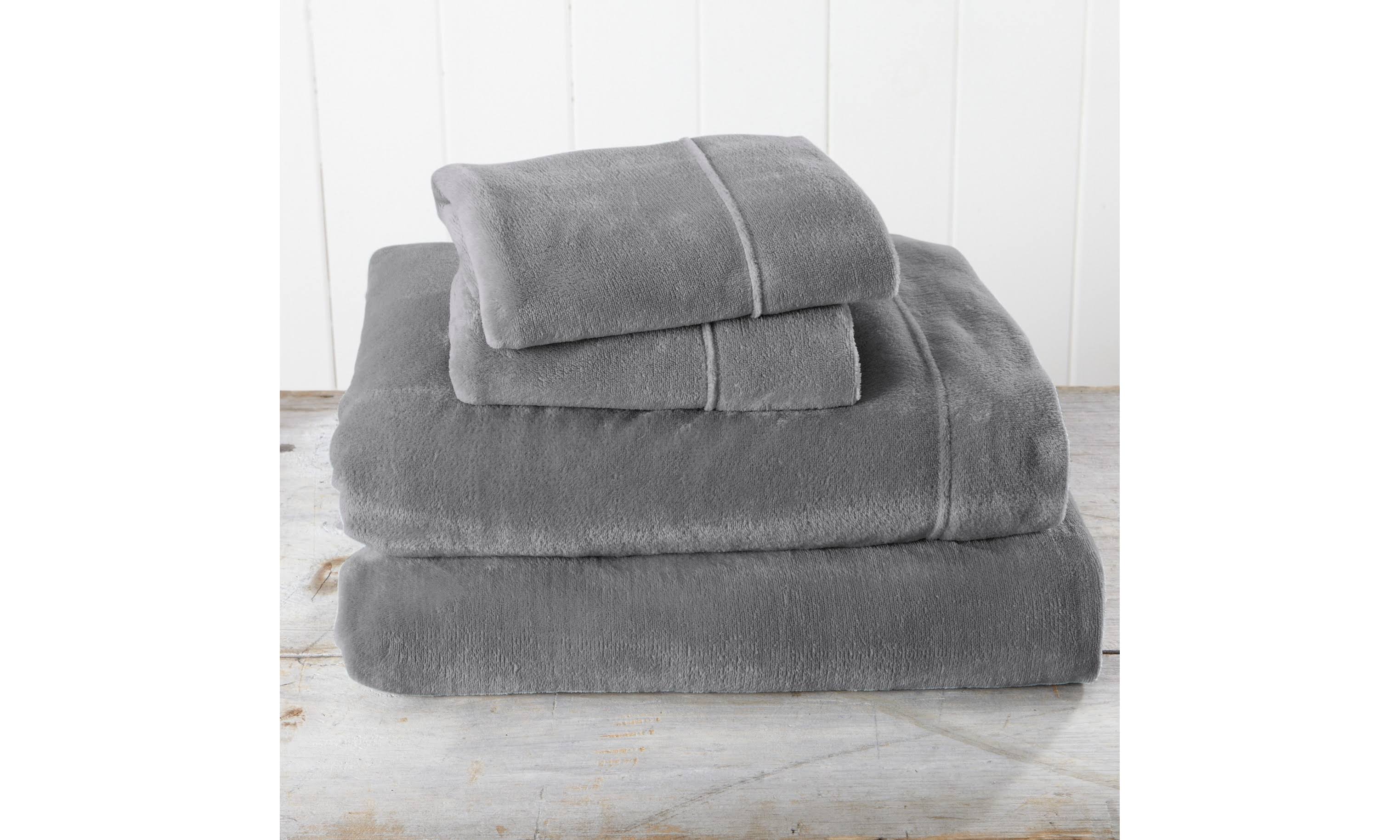 Great Bay Home Extra Soft Cozy Velvet Plush Solid Bed Sheet Set - Twin - Grey