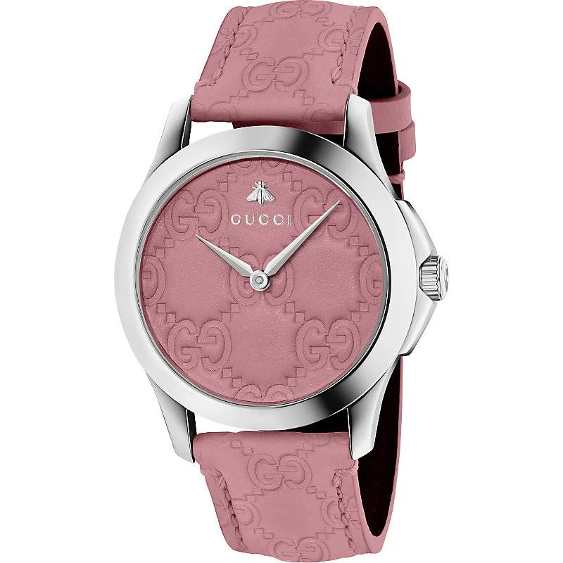 Gucci Women&s YA126578 G-Timeless Pink Leather Watch - Pink