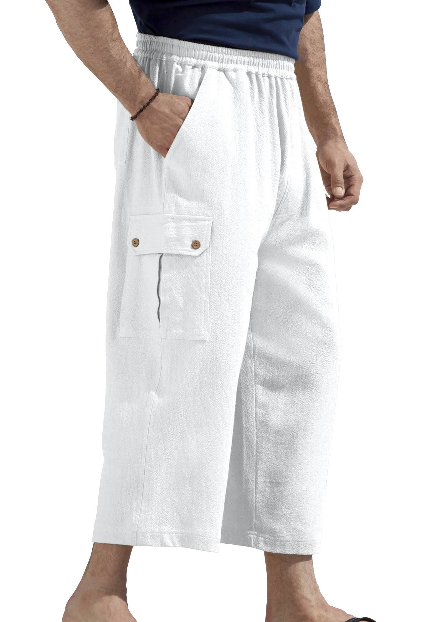 Men&s Big u0026 Tall Gauze Cargo Judo Shorts by KingSize in White (Size 2XL)
