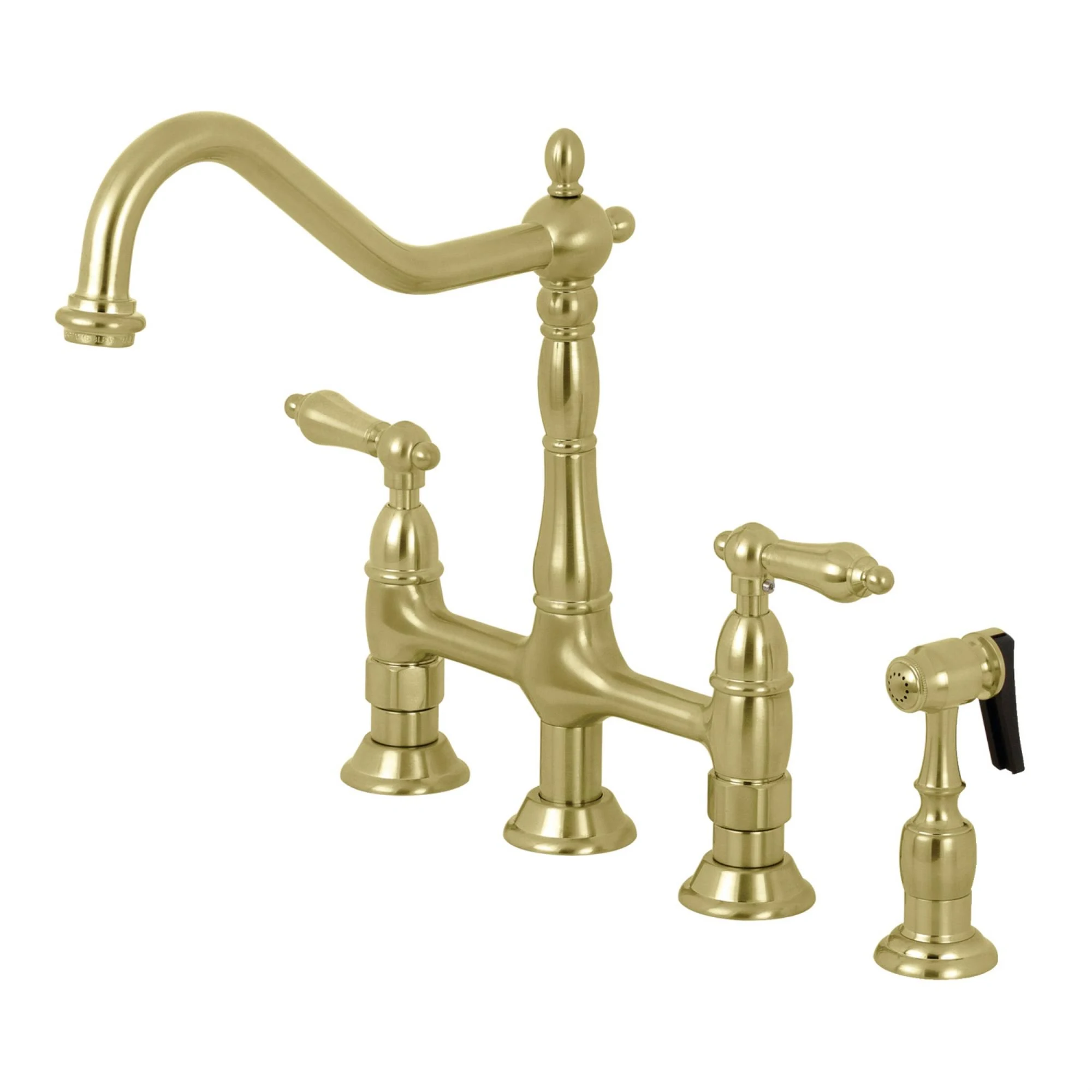 Kingston Brass Ks1277albs Heritage Bridge Kitchen Faucet with Brass Sprayer, Brushed Brass