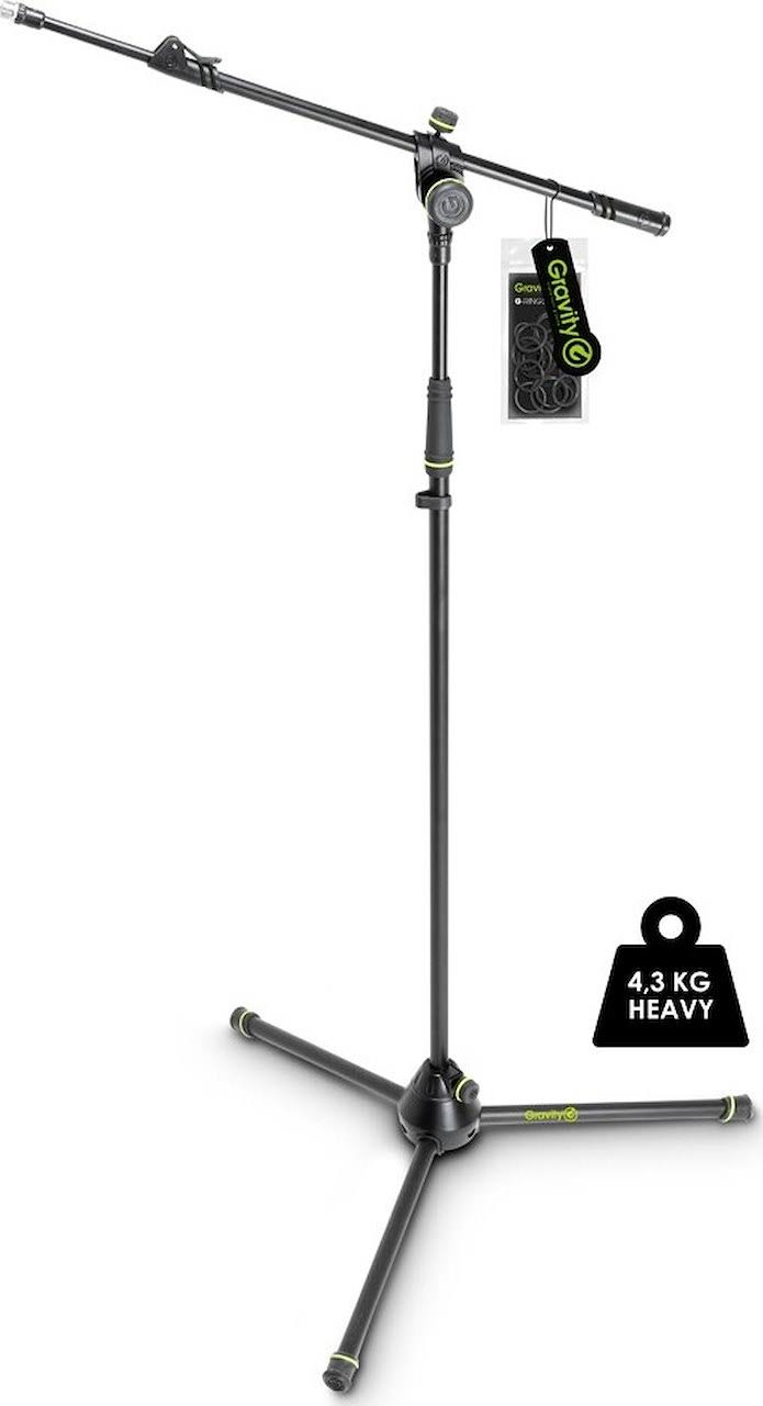 Gravity Stands Microphone Stand with Folding Tripod Base and 2-Point Adjustment Telescoping Boom - Heavy Duty