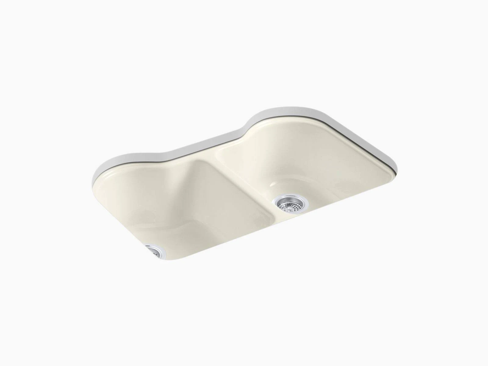 Kohler 5818-5U-96 Hartland 33x22 x 22x22 x 9-5/8x22 Undermount double-equal Kitchen Sink with 5 Faucet Holes - Biscuit