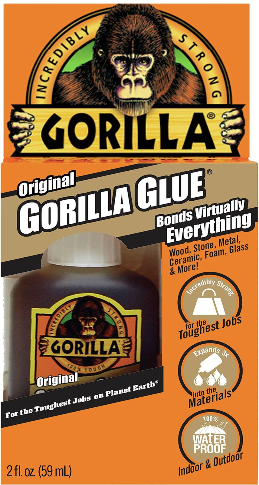 Gorilla 50002 Original Glue, 2 oz, Brown