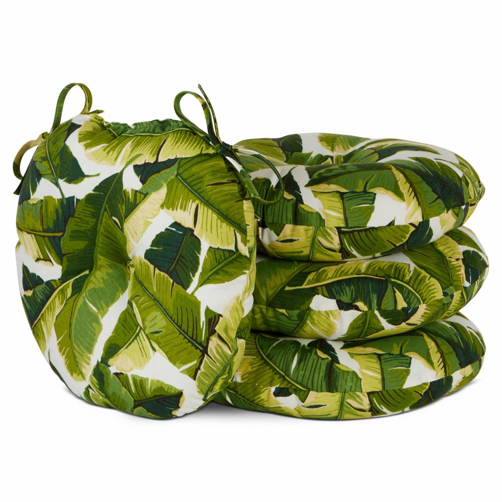 Greendale Home Fashions 15 in. Round Outdoor Bistro Seat Cushion - Set of 4 Palm Leaves White