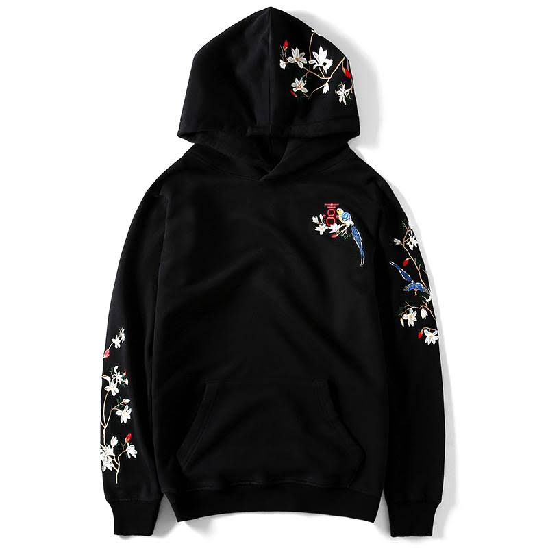 Birds u0026 Trees Embroidered Sukajan Hoodie 4XL / Black