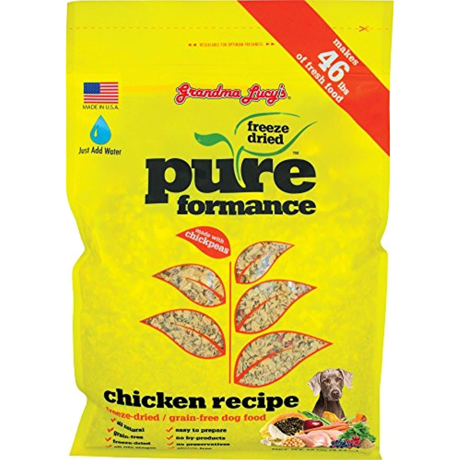 Grandma Lucy&s Grain Free Pureformance Chicken u0026 Chickpea Freeze Dried Dog Food, 10lb