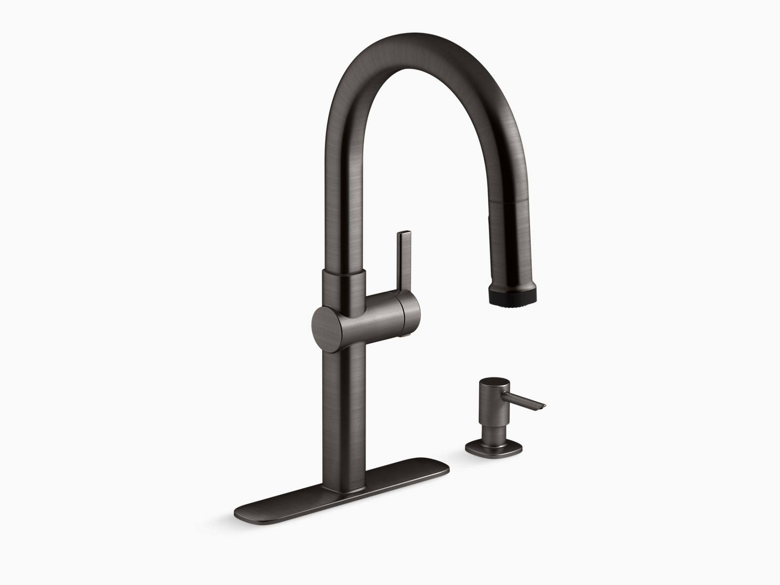 Kohler R22153-SD-BLS Rune Pull-Down Kitchen Faucet with Soap/Lotion Dispenser - Black Stainless