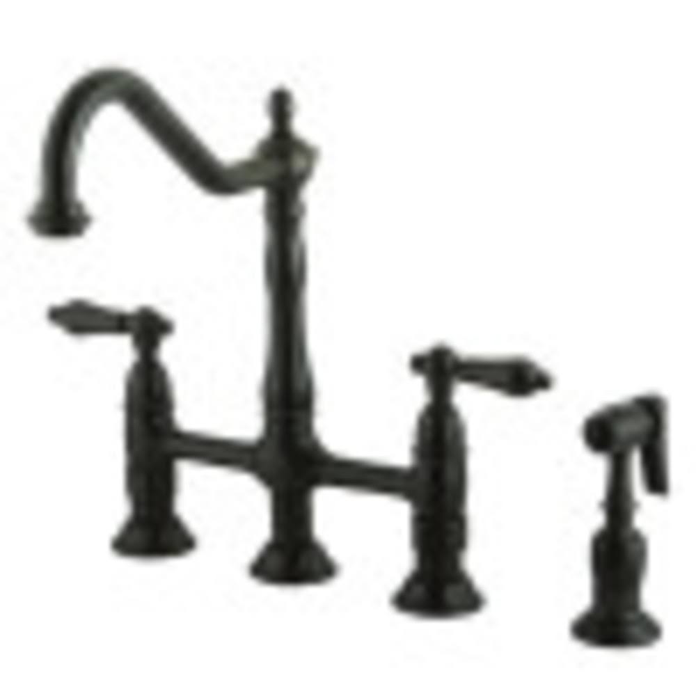 Kingston Brass KS1275ALBS Heritage Bridge Kitchen Faucet with Brass Sprayer, Oil Rubbed Bronze