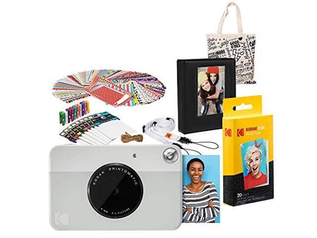 Kodak Printomatic Instant Print Camera (Grey) Gift Bundle with Photo Album