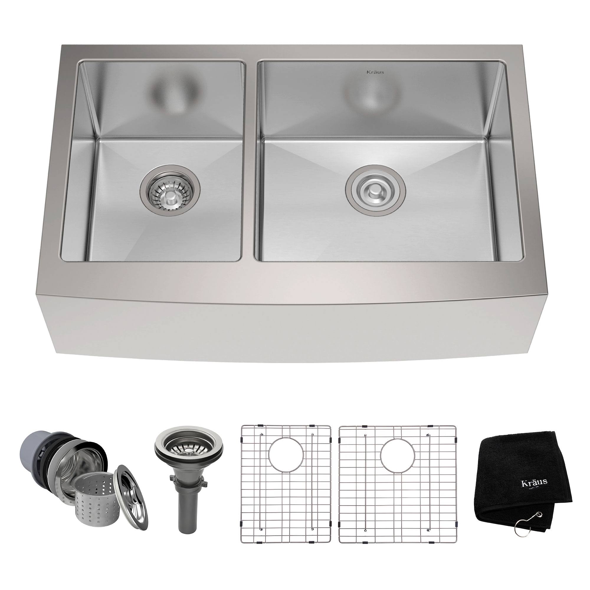 Kraus 33x22 Farmhouse Double Bowl Kitchen Sink-Stainless Steel KHF204-33