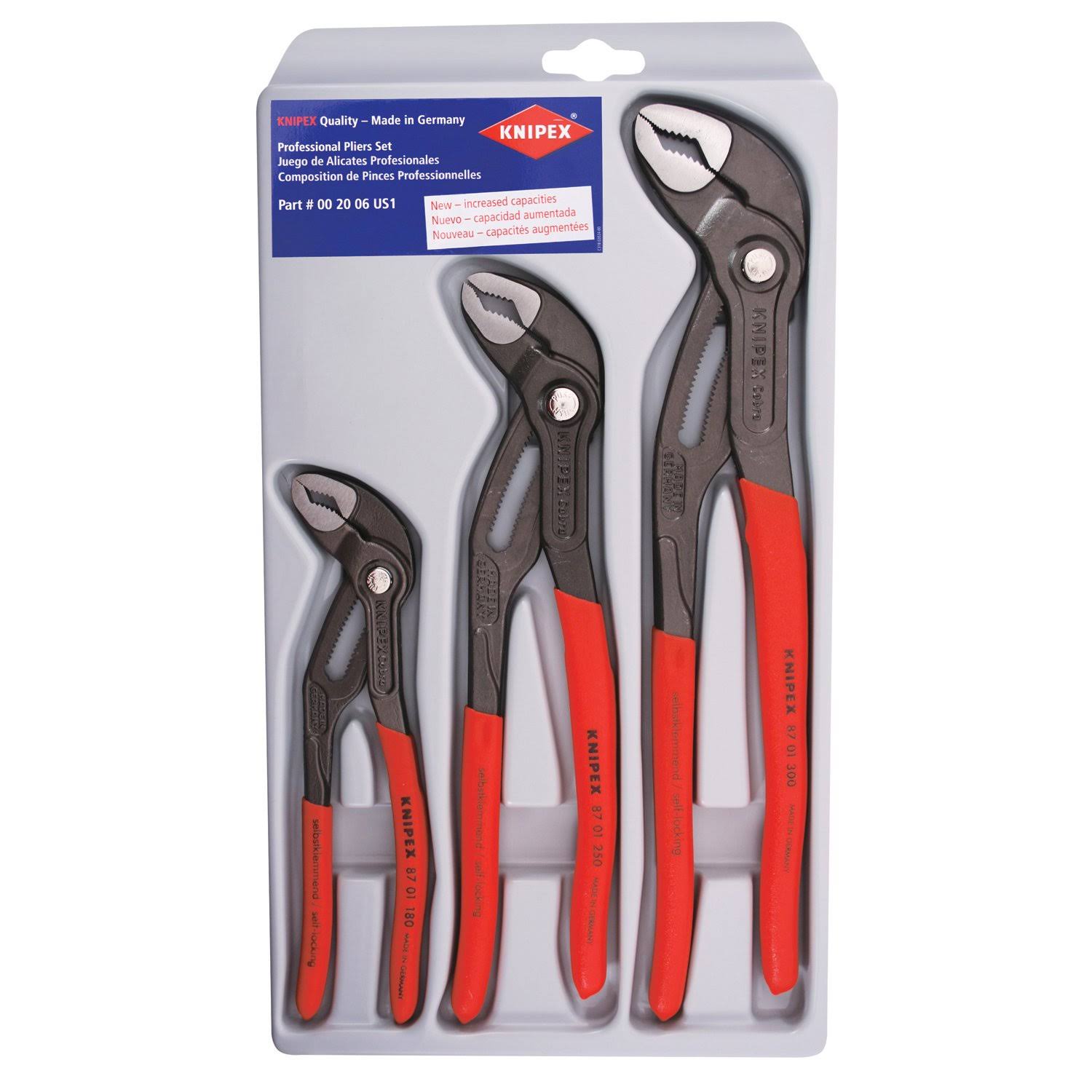 Knipex, 00 20 06 US1, Cobra Pliers Set, 3 Pcs.