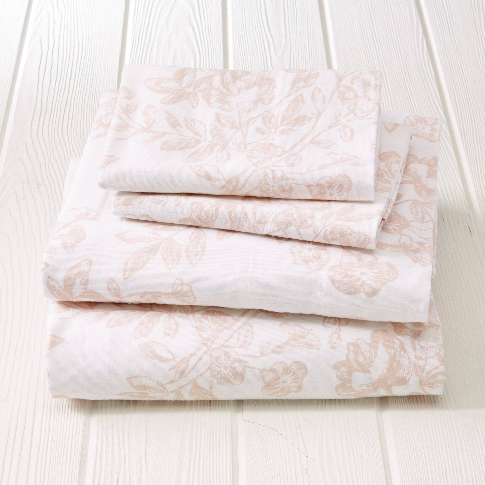 Great Bay Home Extra Soft 100% Cotton Printed Flannel Sheet Set King Toile Blush Pink