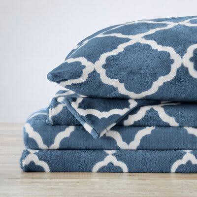 Everton Microfiber Flannel Sheet Set August Grove Size: Twin, Color: Smoke Blue/White