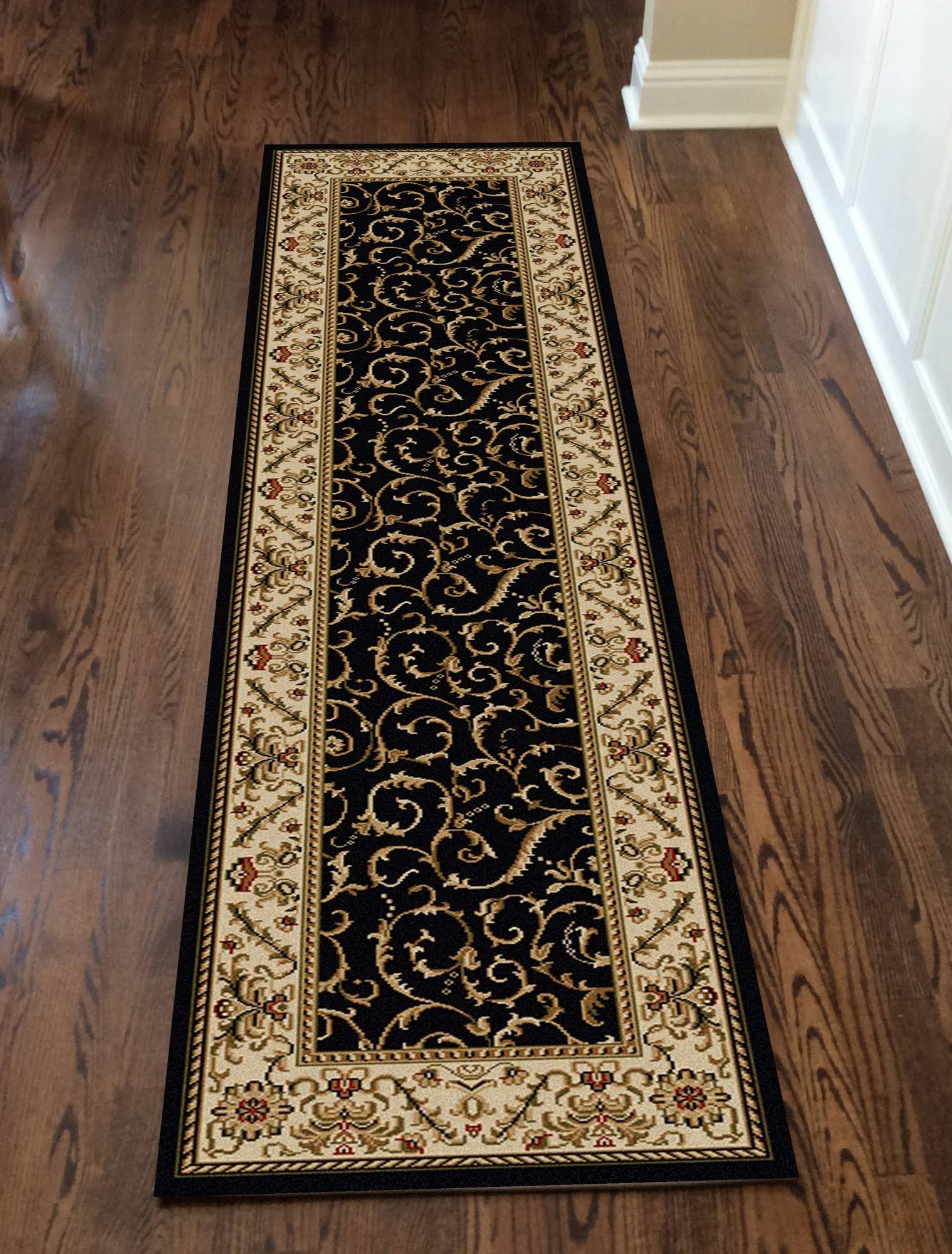 Origins 2&2x22 x 18&0x22 Black Cagliari Scroll Runner Area Rug