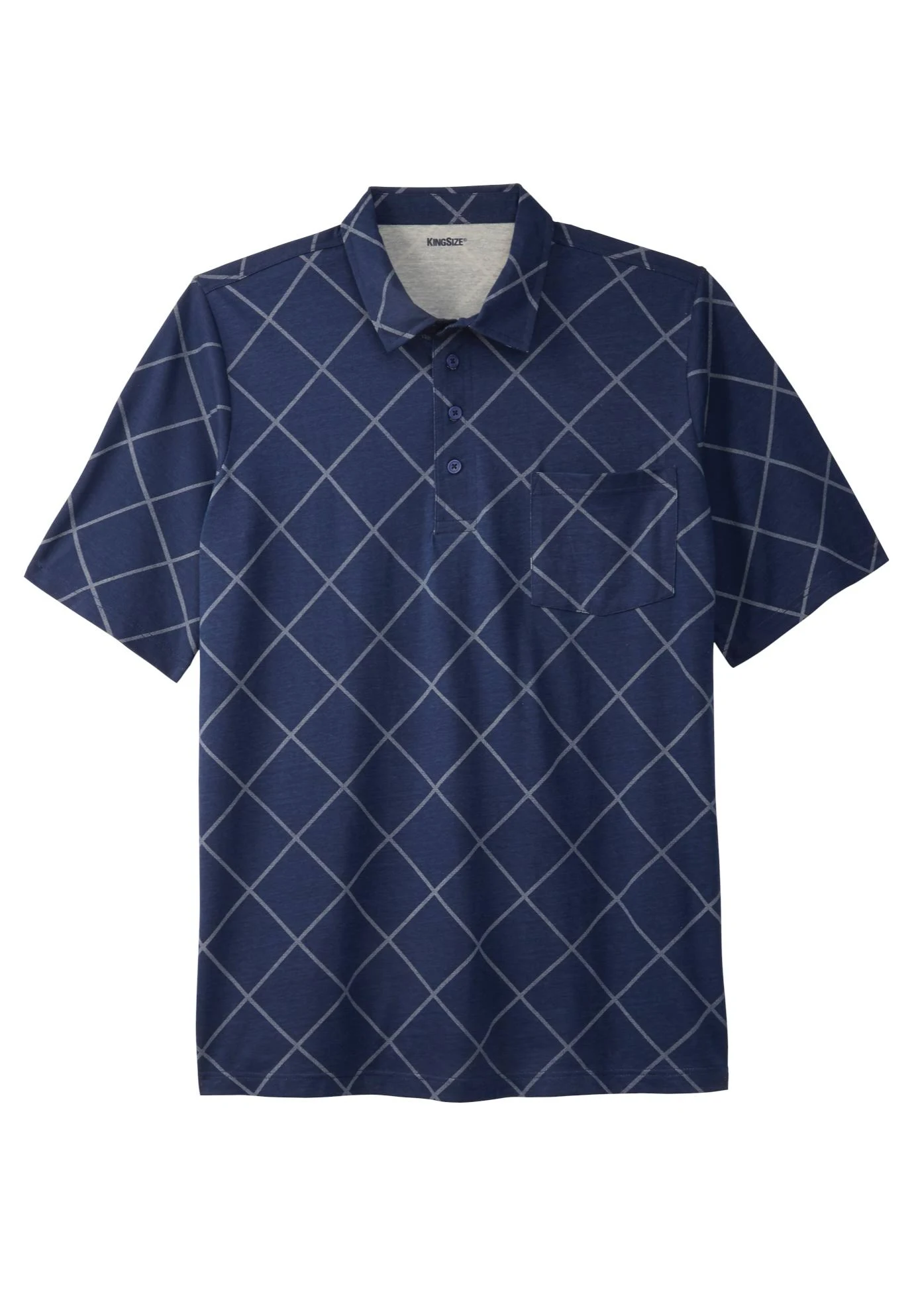 Men&s Big u0026 Tall Lightweight Pocket Golf Polo Shirt by KingSize in Navy Window Pane (Size 5XL)