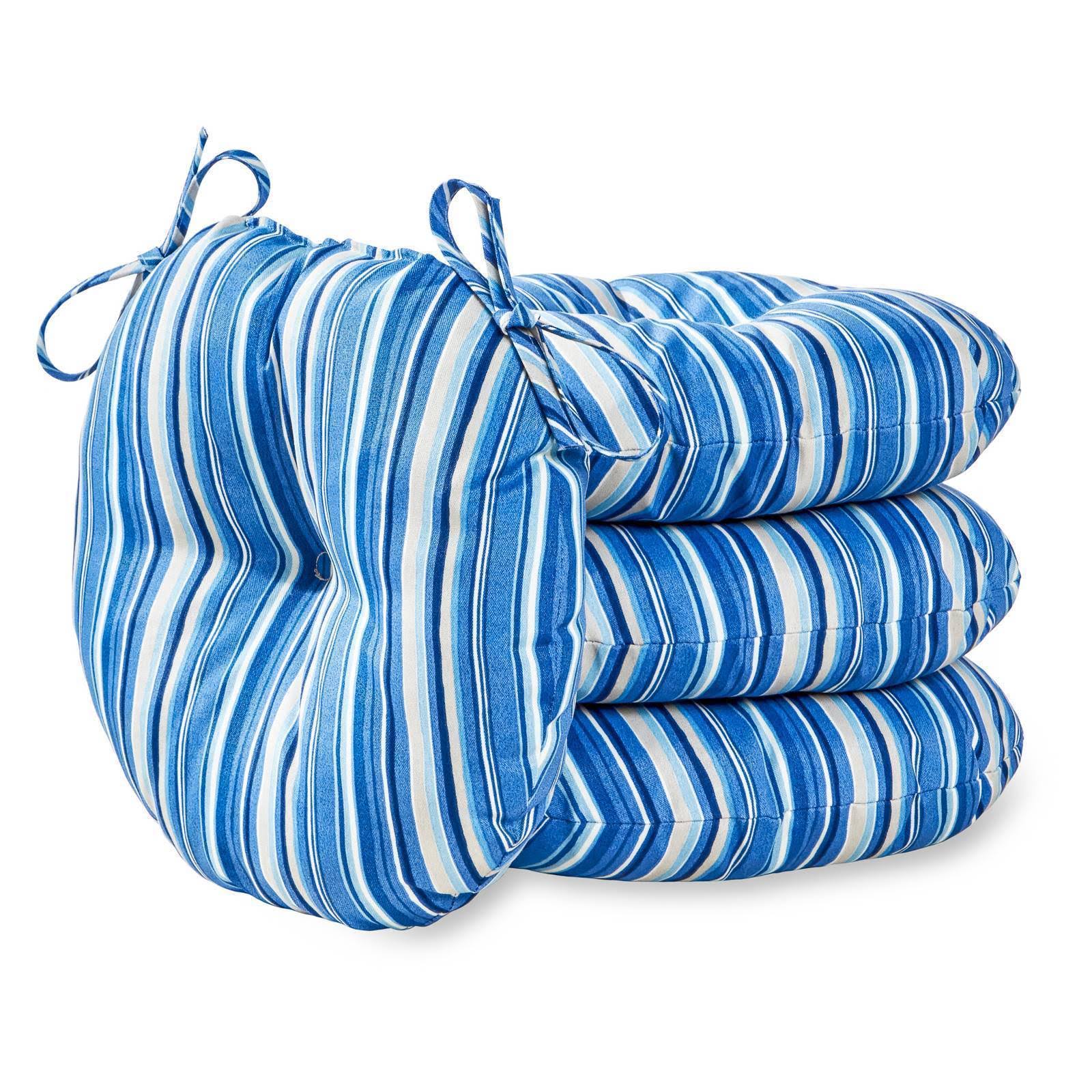 Greendale Home Fashions 15 in. Round Outdoor Bistro Chair Cushion - Set of 4 Sapphire Stripe