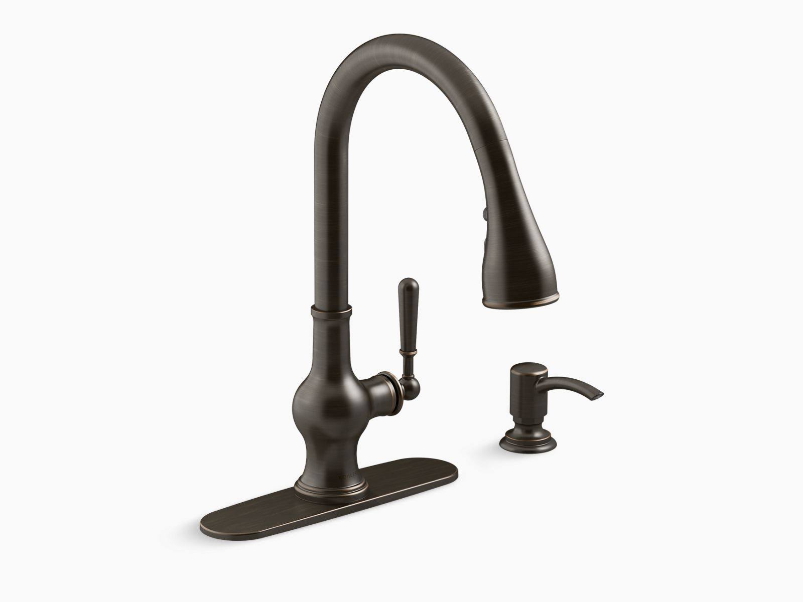 Kohler R24214-SD-2BZ Capilano Pull-Down Single-Handle Kitchen Faucet with Soap/Lotion Dispenser - Oil-Rubbed Bronze