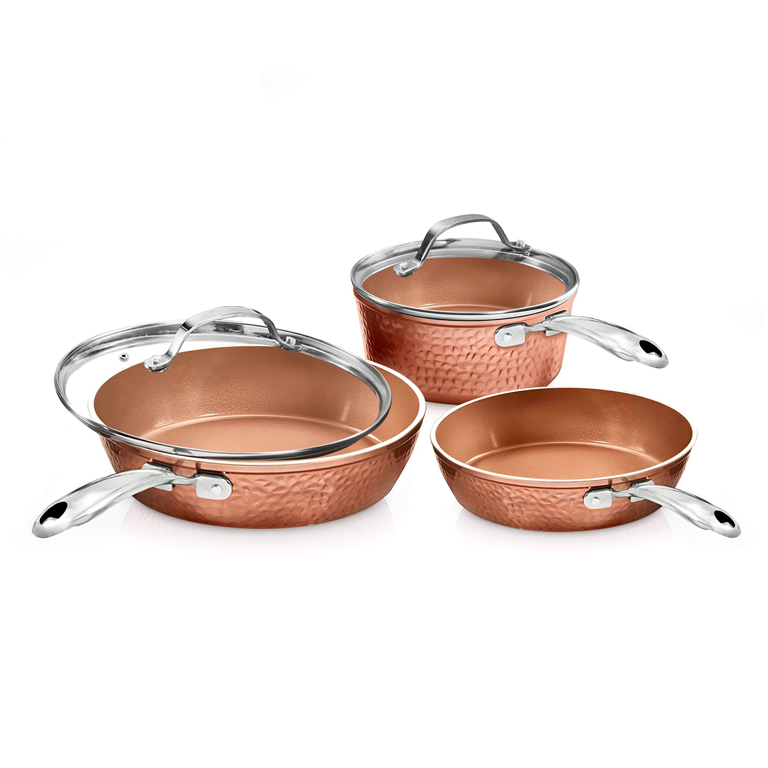 Gotham Steel Hammered Copper 5 Piece Non Stick Cookware Set