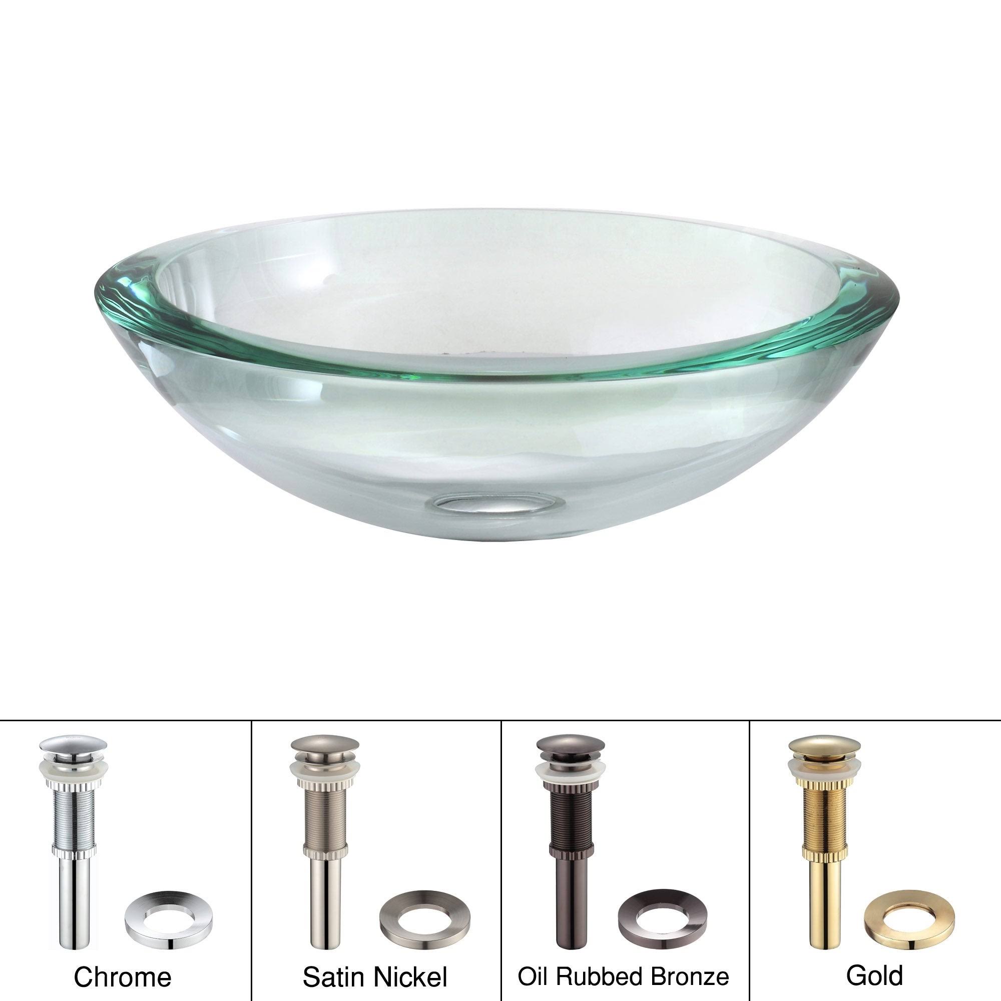 Kraus GV-150-19mm Clear Glass Vessel Sink, Satin Nickel