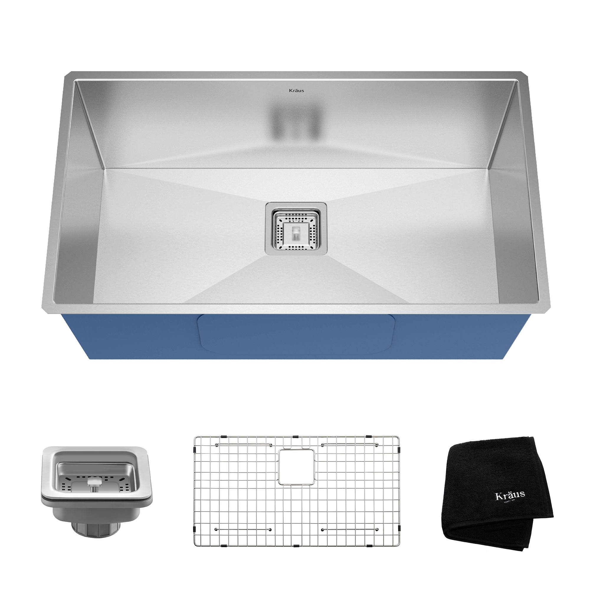 Kraus Pax Zero-Radius 16 Gauge Undermount Single Bowl Stainless Steel Kitchen Sink, Silver