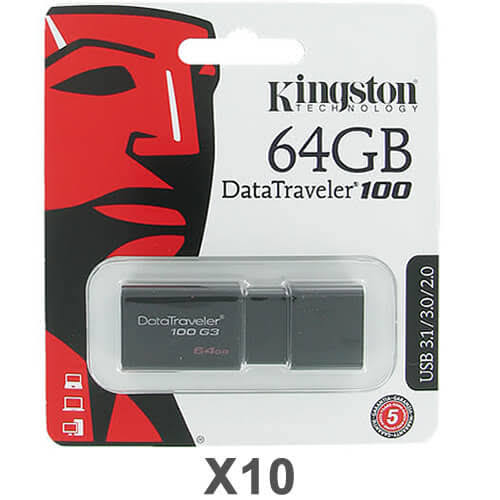 Kingston 64GB Data Traveler 100 USB 3.1 Flash Drive 10pc Kit by OEMPCWorld.com
