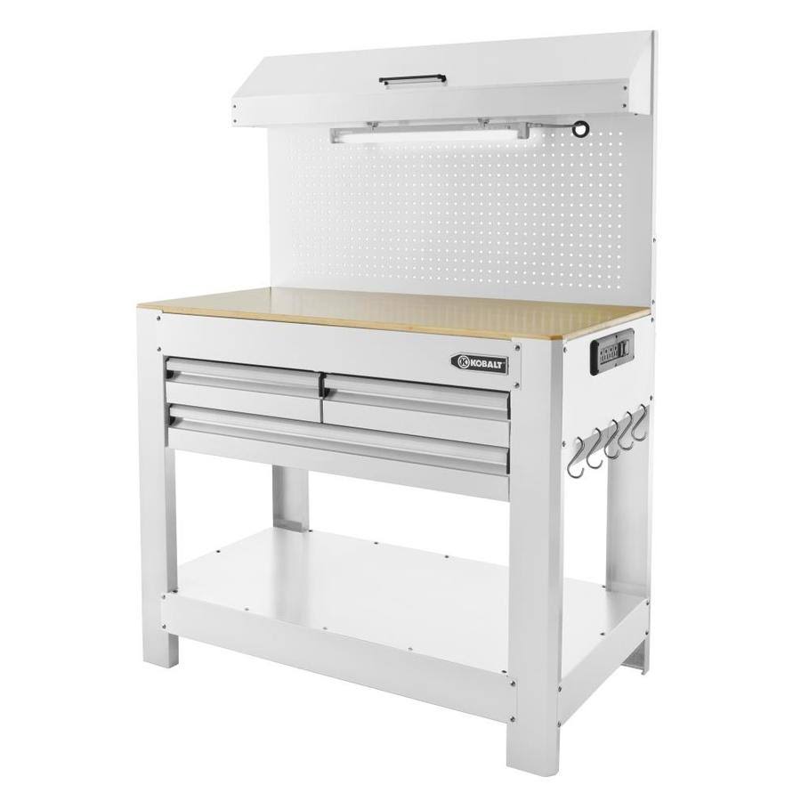 Kobalt 45-in W x 36-in H 3-Drawer Hardwood Work Bench in White | WB252