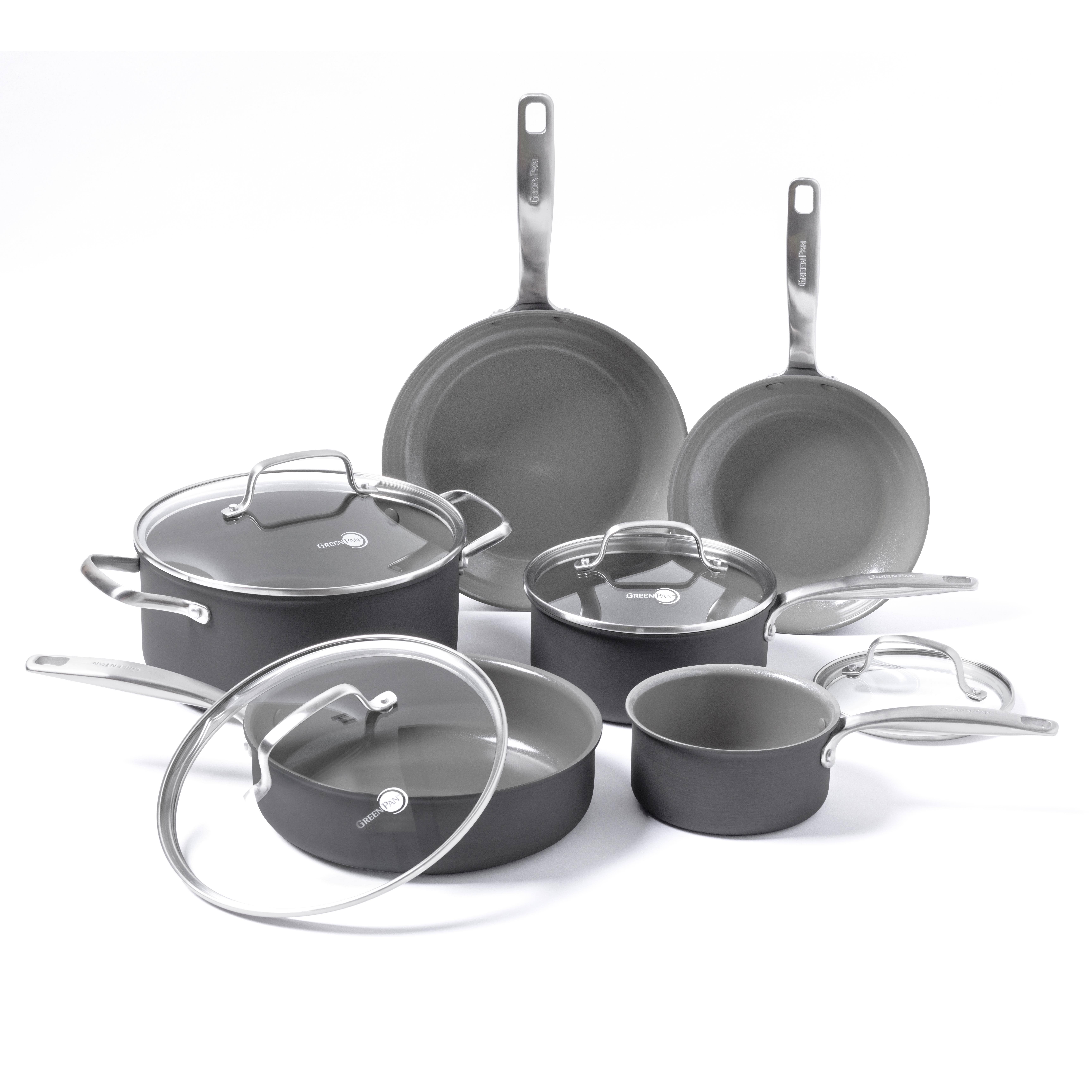 GreenPan Chatham Ceramic Non Stick Cookware Set, Gray - 10 piece