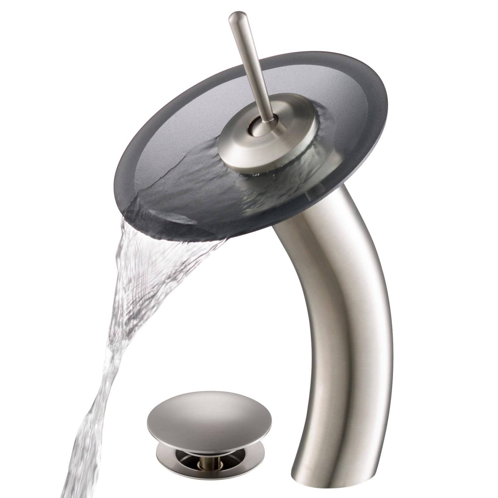 Kraus Waterfall Satin Nickel Bathroom Faucet with Drain KGW-1700