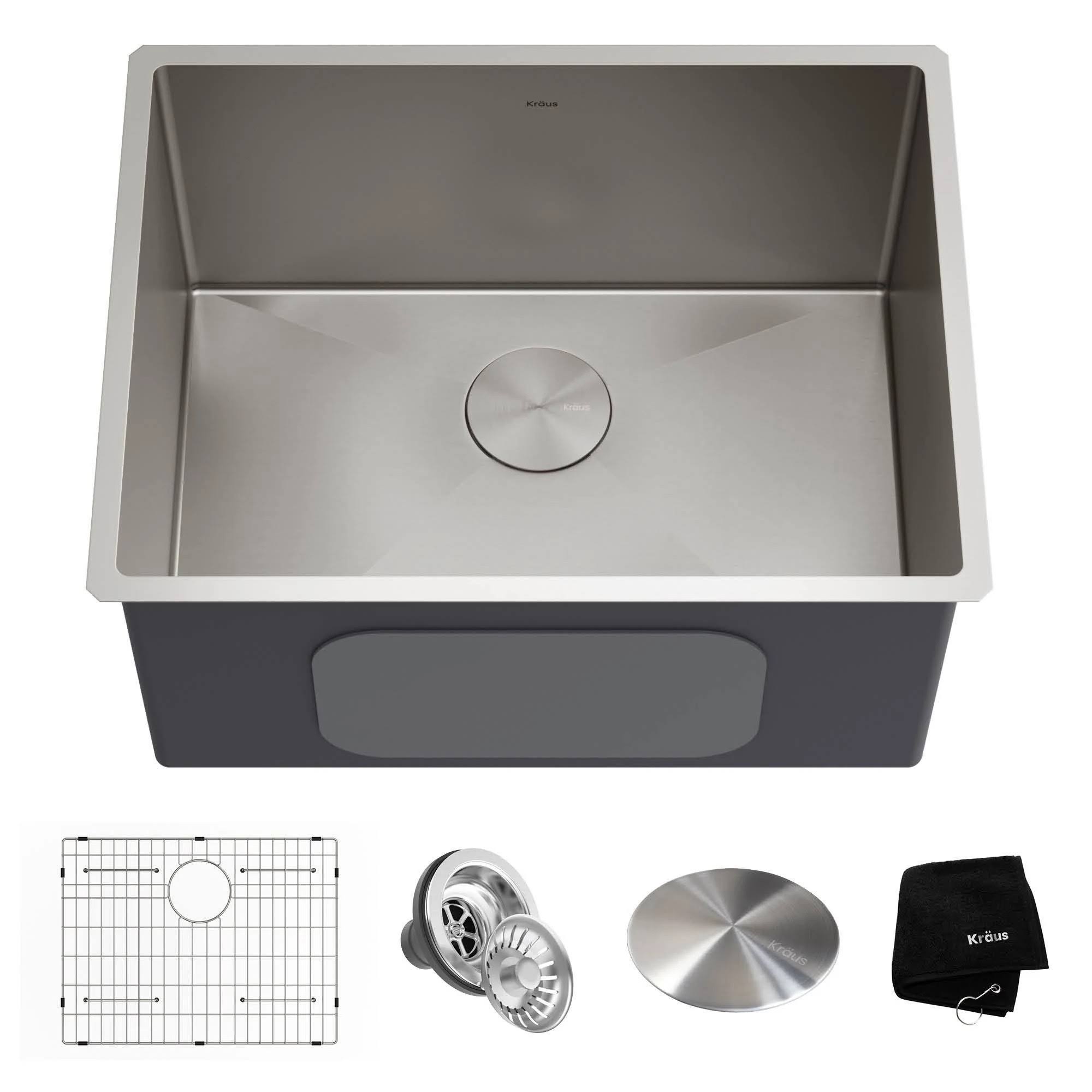 Kraus Standart Pro Undermount Single Bowl Stainless Steel Kitchen Sink - 24 inch (24x22L x 18.5x22W x 12.5x22D)
