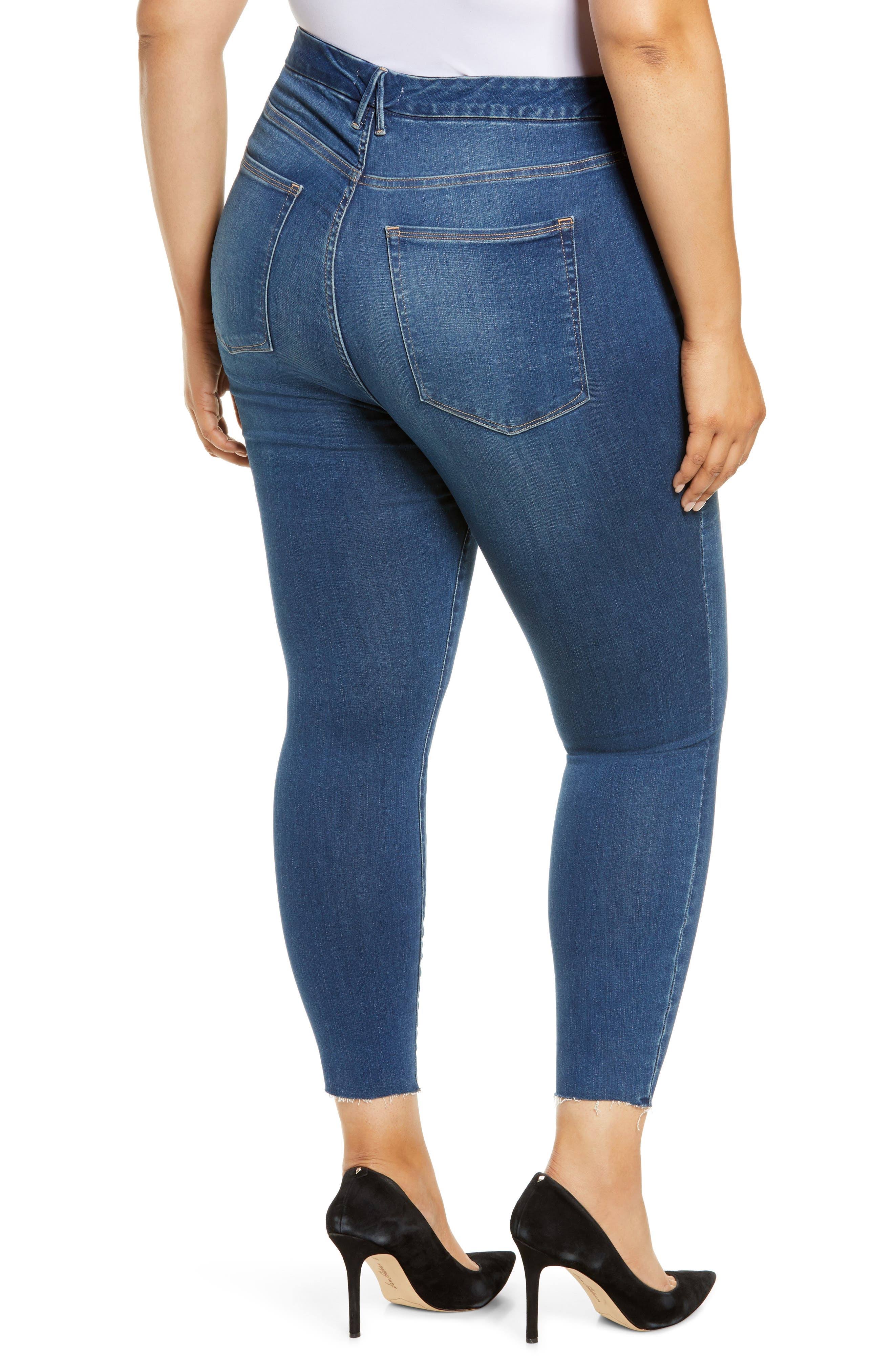 Good American Women&s Good Waist Raw Edge Skinny Jeans in Blue331 - Blue - Size 16