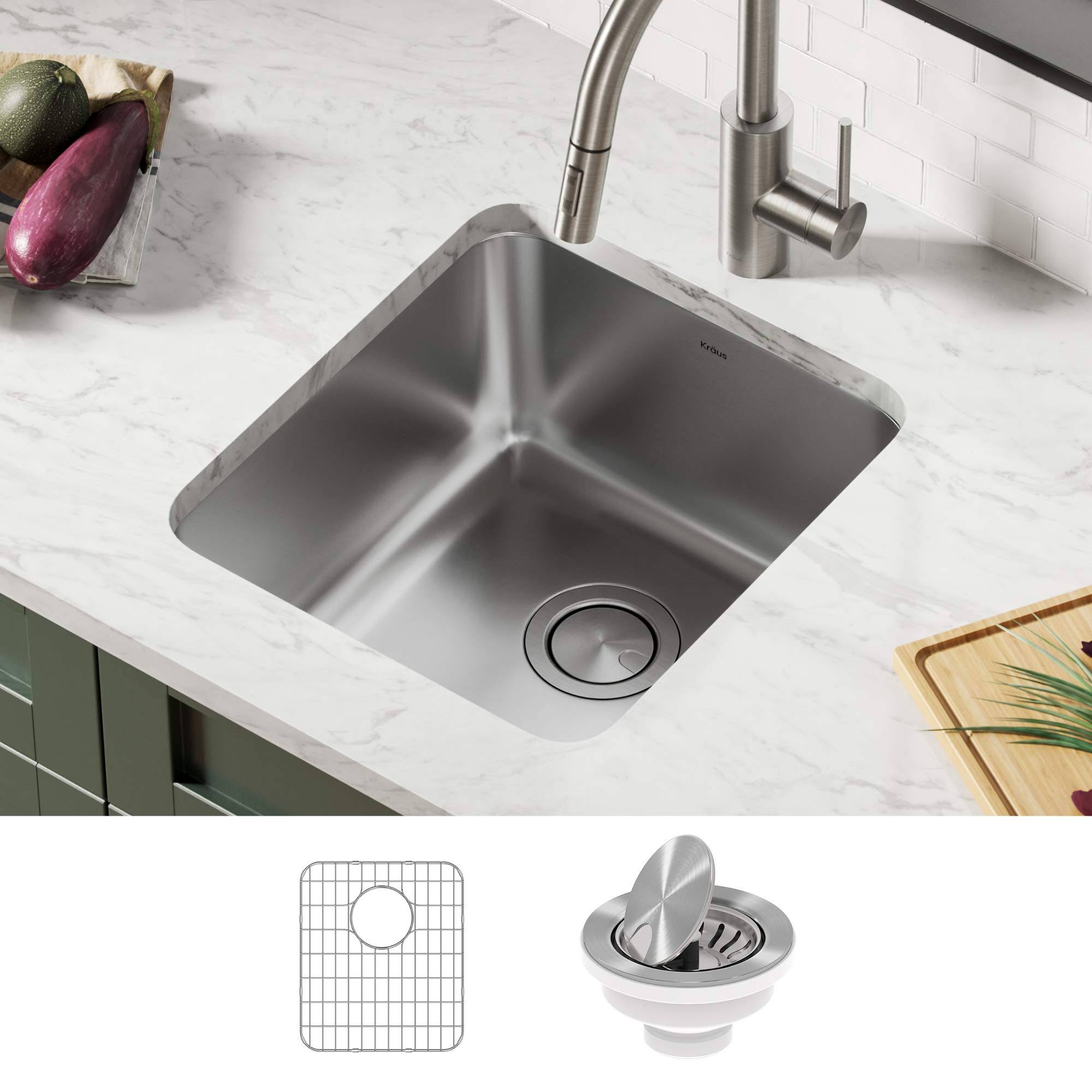 Kraus KA1US17B Dex 17-inch Undermount 16 Gauge Stainless Steel Single Bowl Kitchen Sink