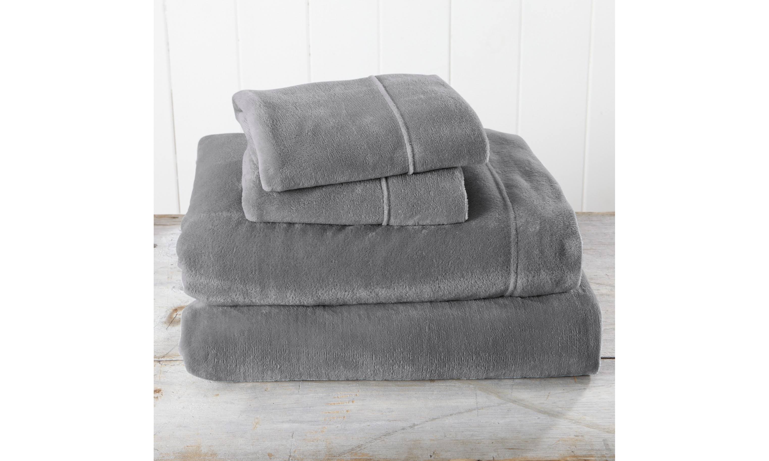 Great Bay Home Extra Soft Cozy Velvet Plush Solid Bed Sheet Set - Full - Grey