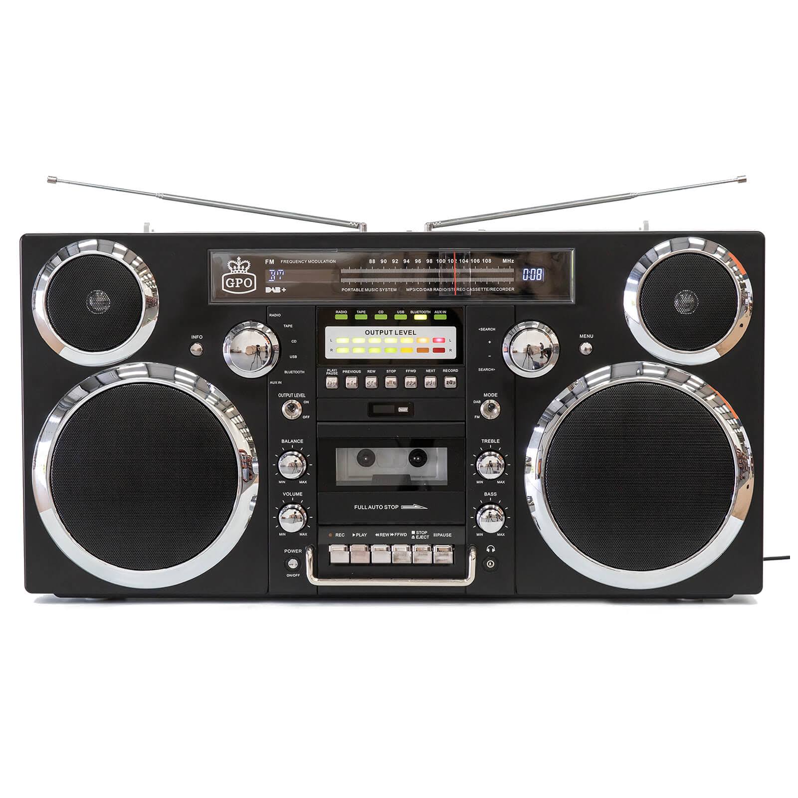 GPO Brooklyn Bluetooth Boombox 80W CD Cassette FM USB (Black)