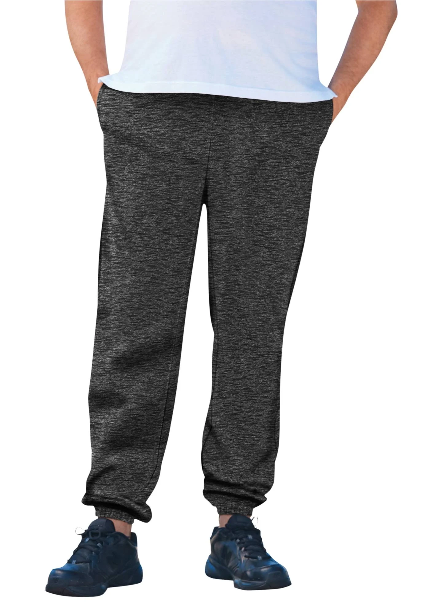 Men&s Big u0026 Tall Fleece Elastic Cuff Sweatpants by KingSize in Black White Heather (Size 6XL)