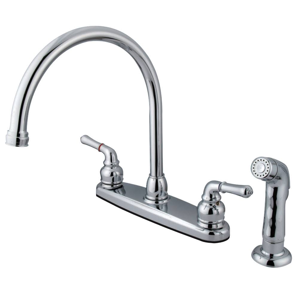 Kingston Brass Magellan Double Handle Kitchen Faucet with Non-Metallic Side Sprayer - Polished Chrome