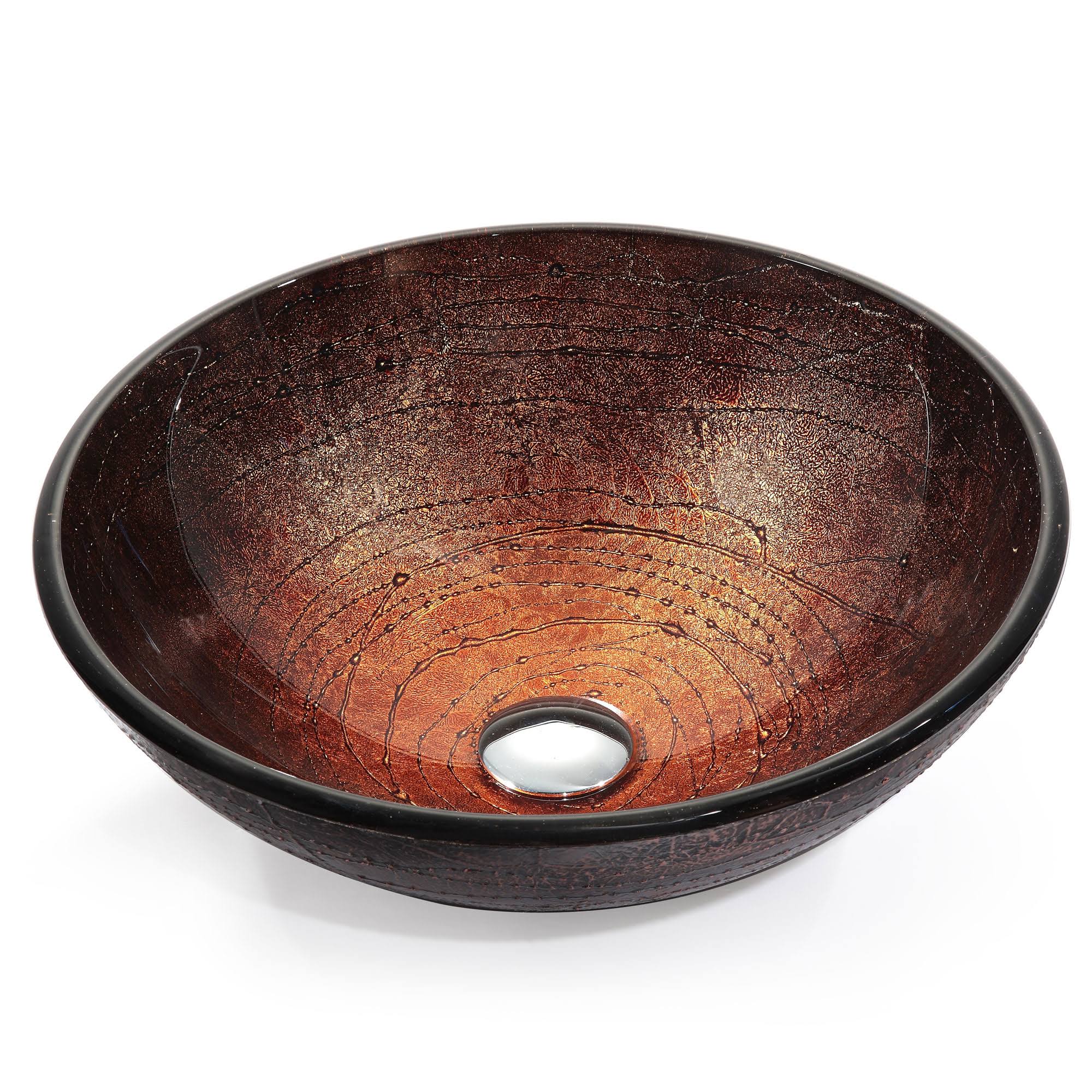Kraus Copper Glass Circular Vessel Bathroom Sink with Pop-Up Drain and Mounting Ring, Oil Rubbed Bronze
