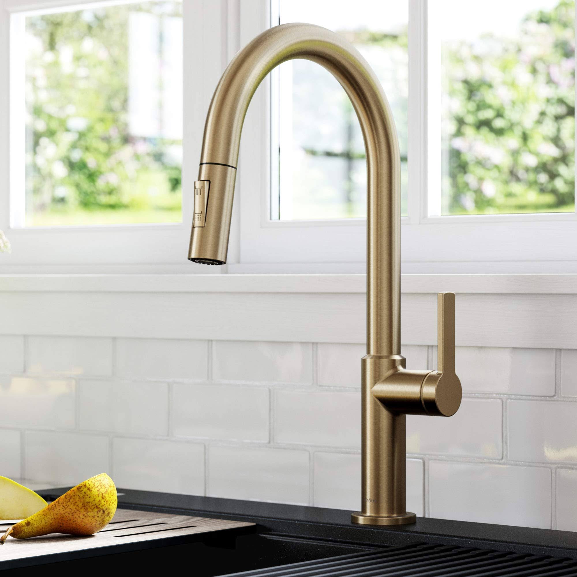 Kraus KPF-2820SFACB Oletto Single Handle Pull-Down Kitchen Faucet in Spot Free Antique Champagne Bronze