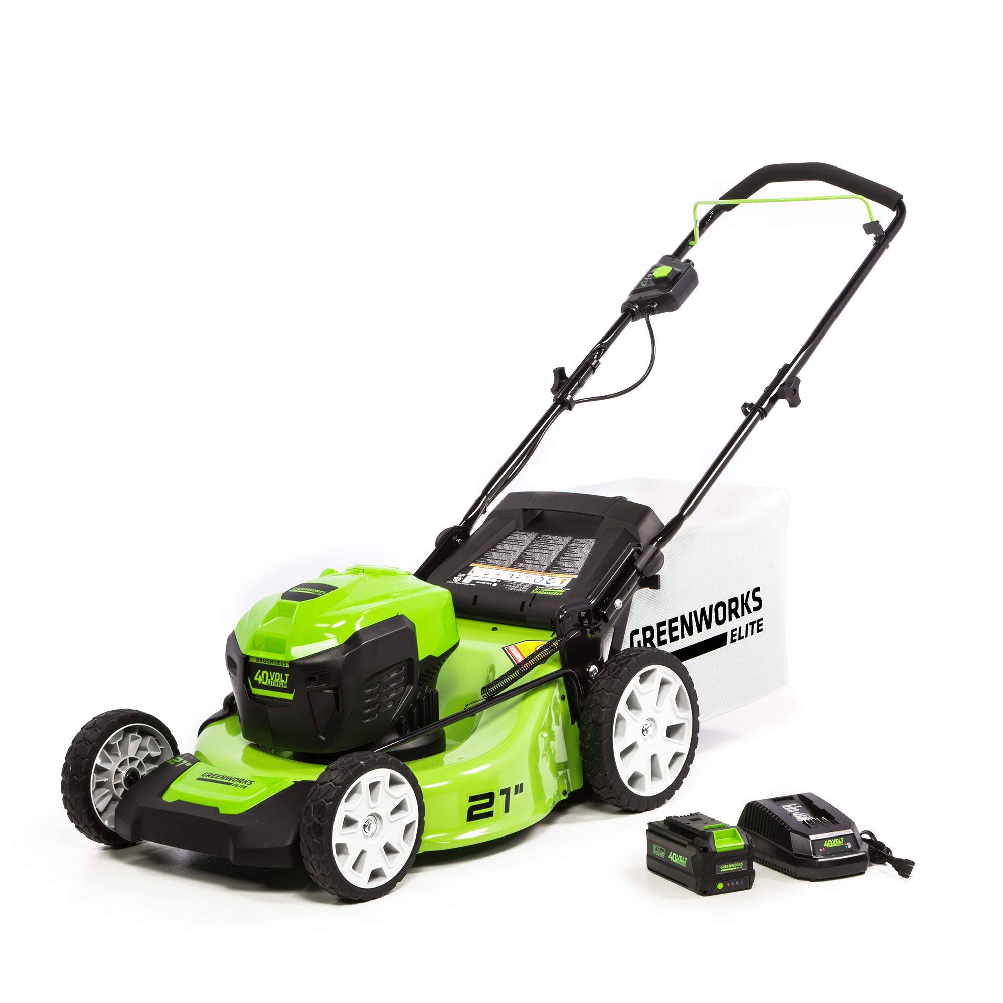 Greenworks M-210 21-Inch 40V Brushless Push Mower, 6Ah Battery u0026 Charger Included