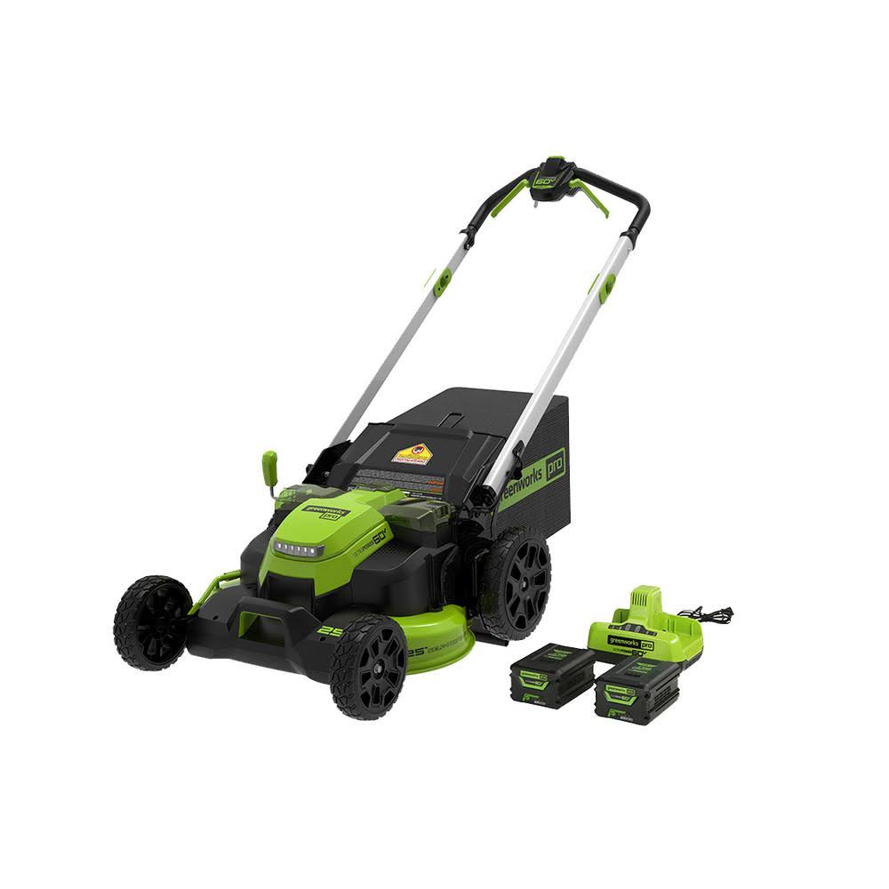 Greenworks Pro 25 in. 60-Volt Cordless Battery Self Propelled Walk-Behind Lawn Mower with (2) 4.0 Ah Battery and Charger 2531502