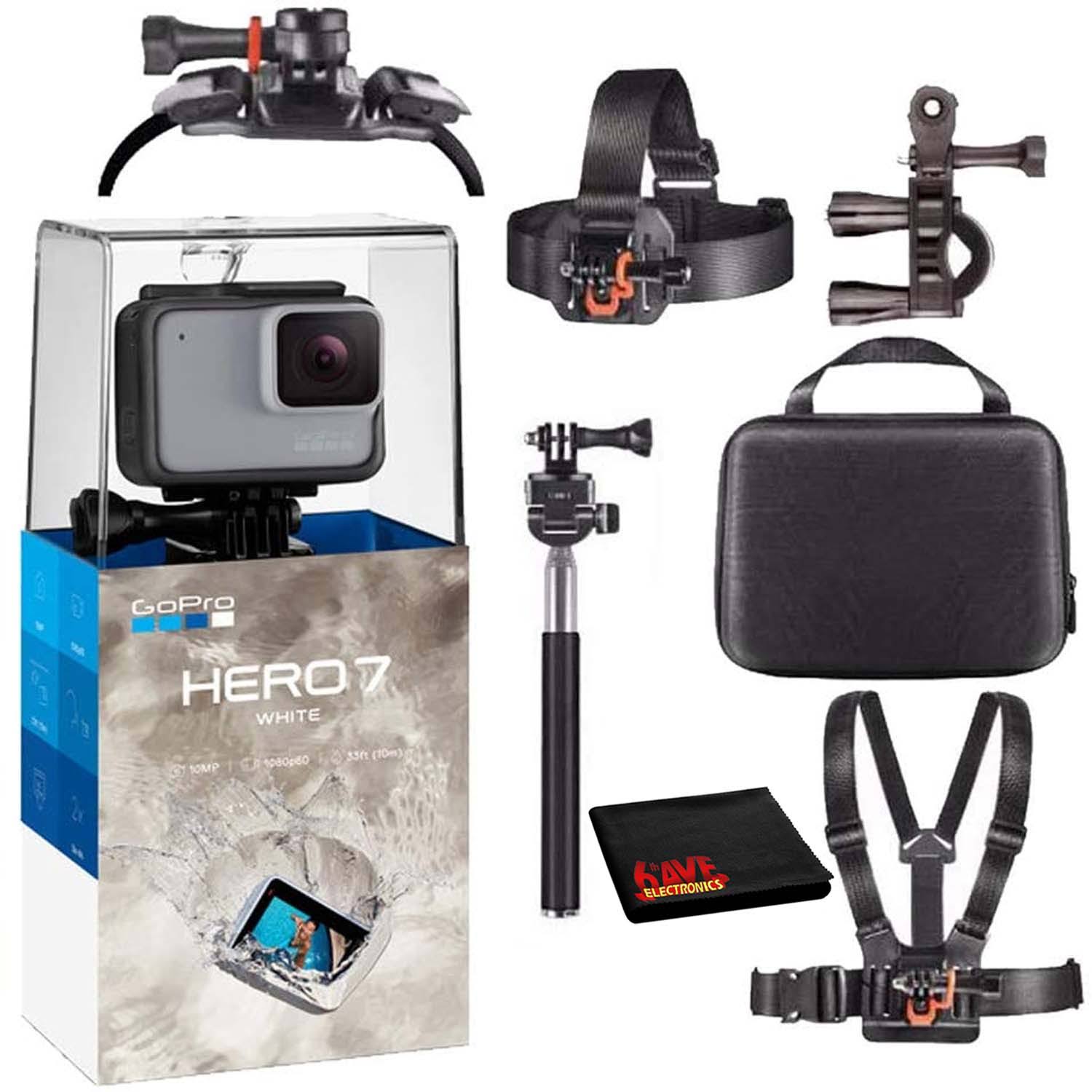 GoPro Hero7 Hero 7 Waterproof Digital Action Camera with Action Kit Accessories Body Bundle (White)
