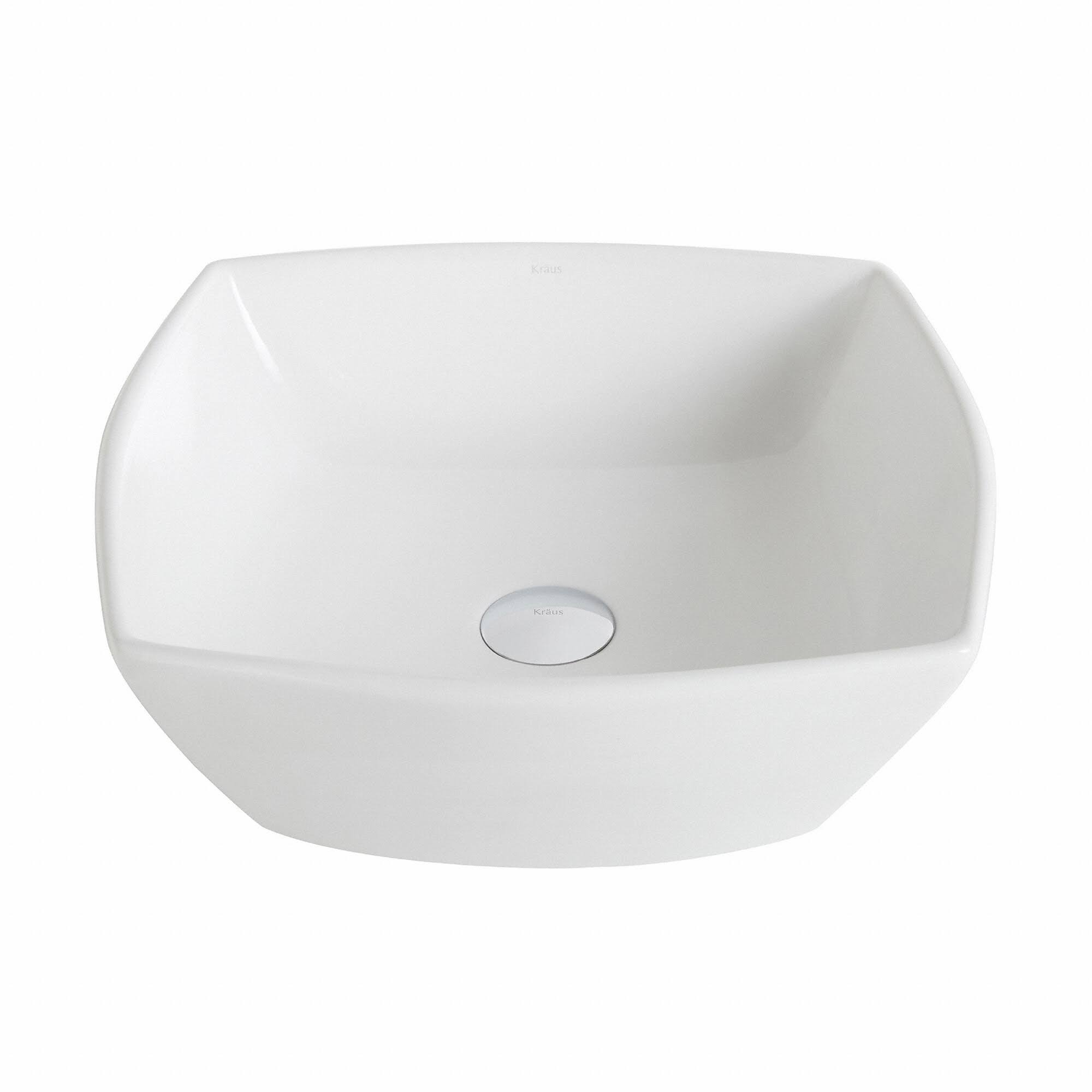 Kraus KCV-126 Elavo Flared Square Ceramic Vessel Bathroom Sink - White