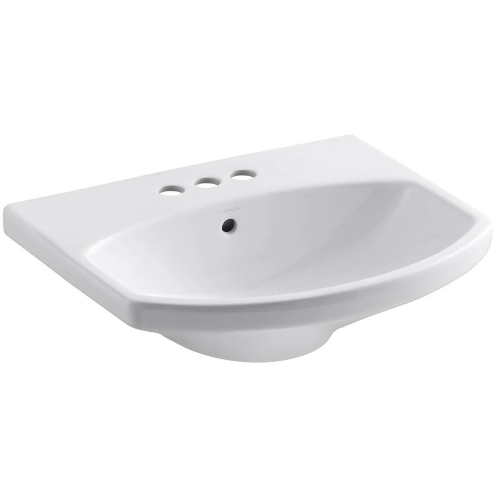 Elmbrook 24 in. Pedestal Sink Basin in White w/ 4 in. Centerset Faucet Holes