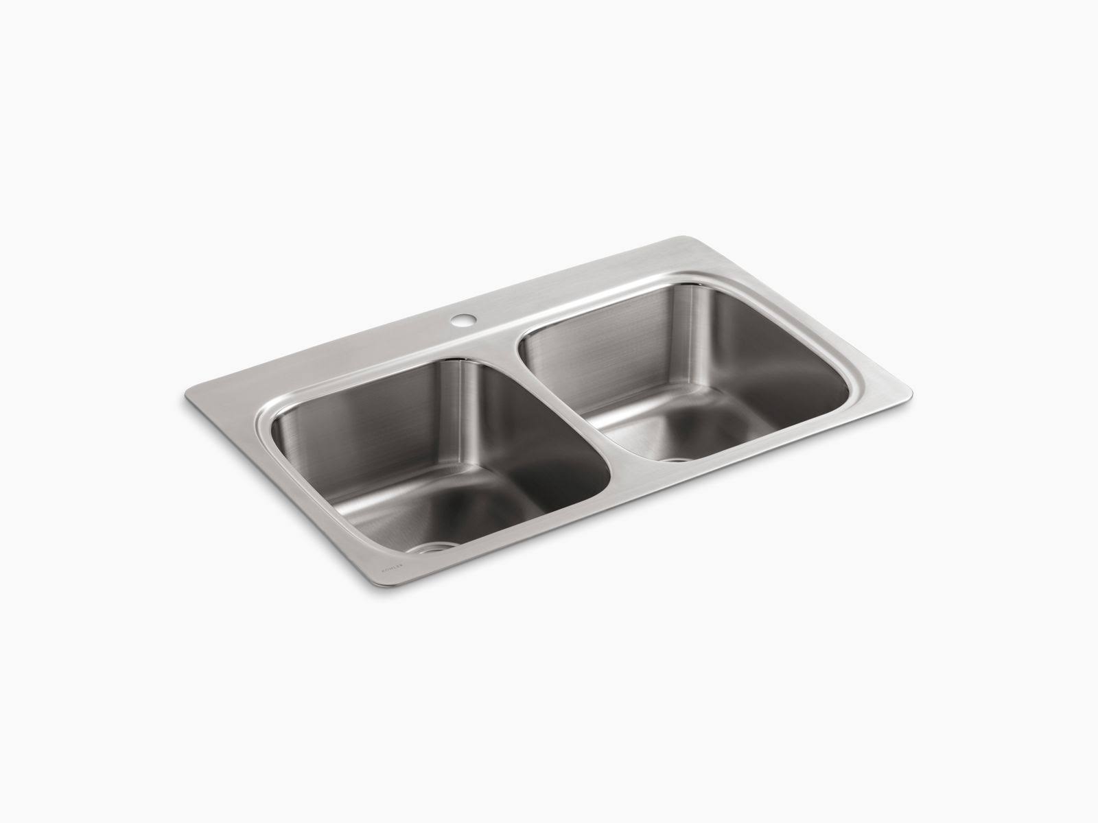 Kohler 5267-1-NA Verse 33x22 x 22x22 x 9-1/4x22 Top-Mount double-equal Bowl Kitchen Sink with Single Faucet Hole