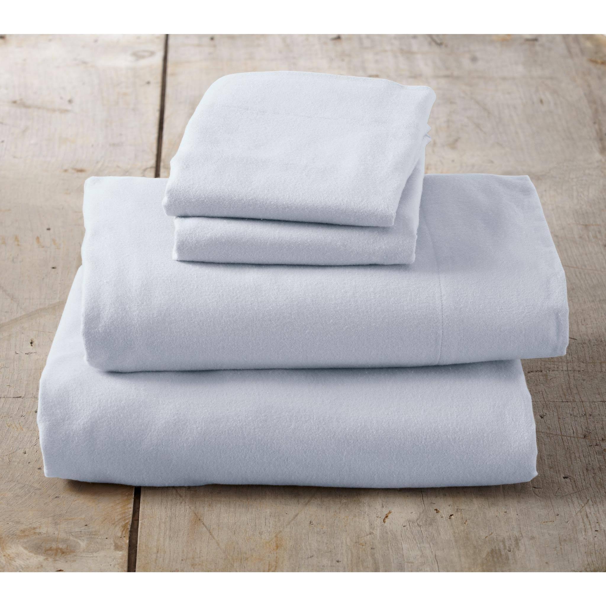 Great Bay Home 100% Cotton Solid Flannel Sheet Set Queen Pearl Blue