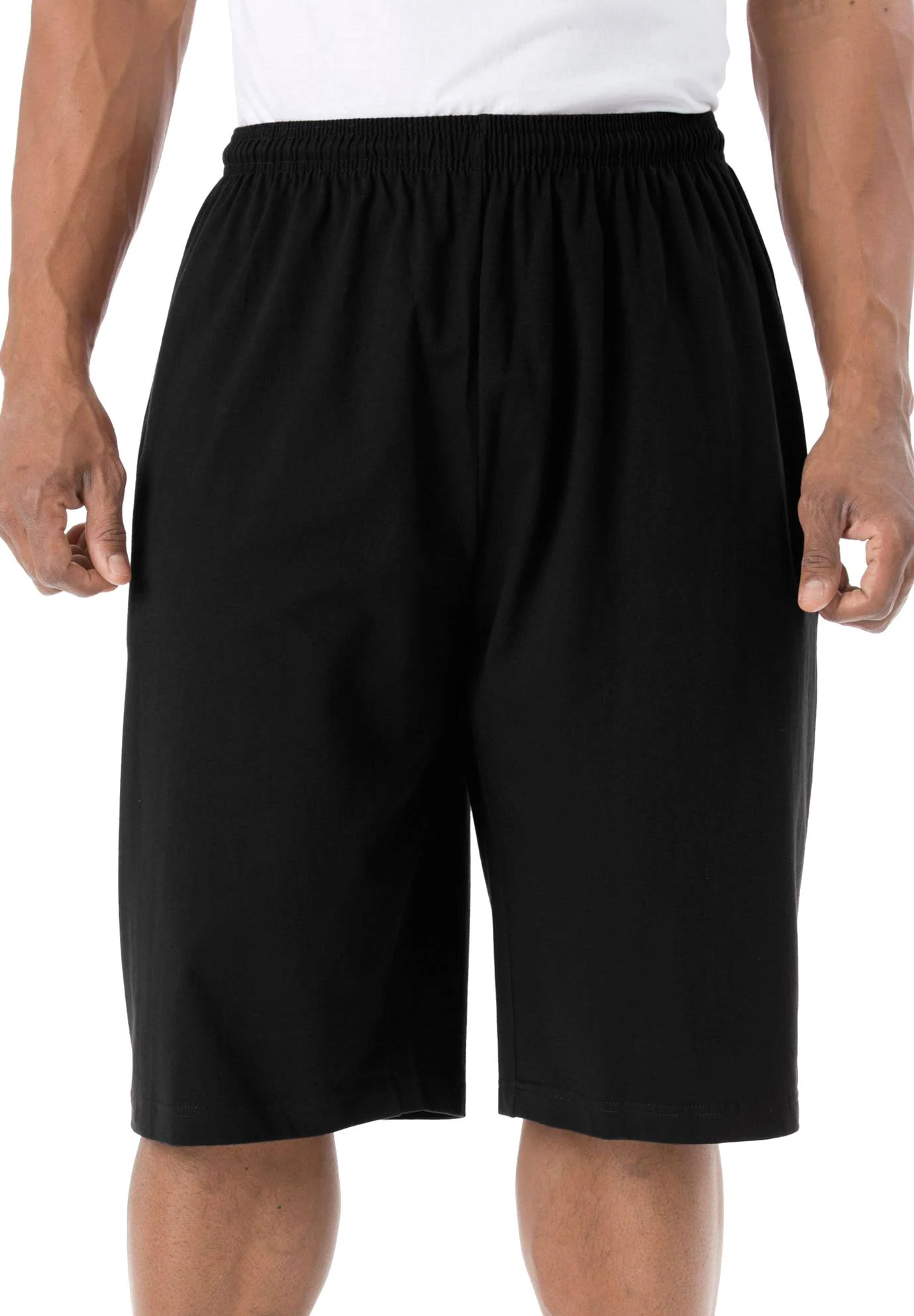 Men&s Big u0026 Tall Lightweight Extra Long Shorts by KingSize in Black (Size 5XL)