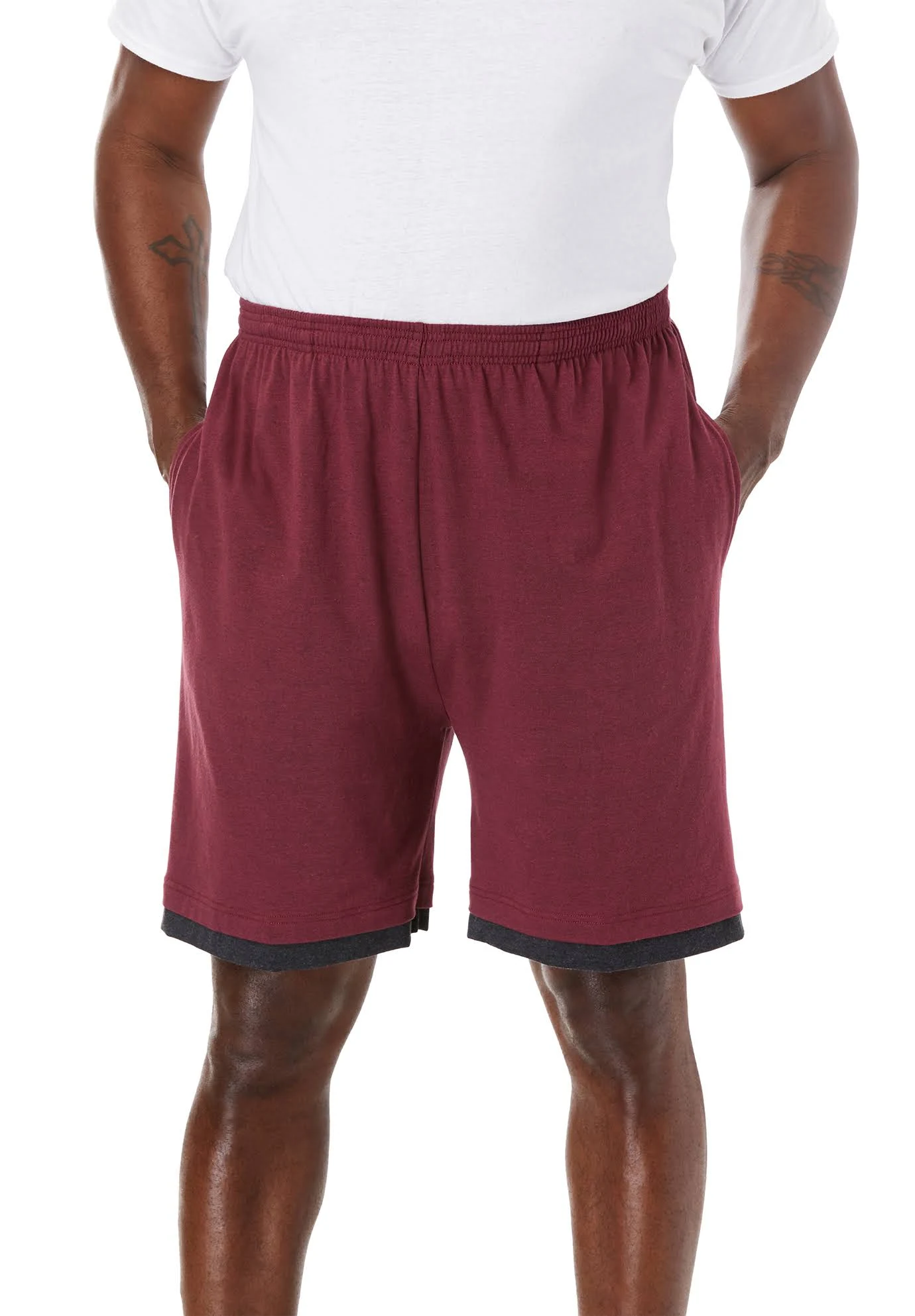 Men&s Big u0026 Tall Hang-down Lightweight Shorts by KingSize in Heather Deep Burgundy (Size 3XL)