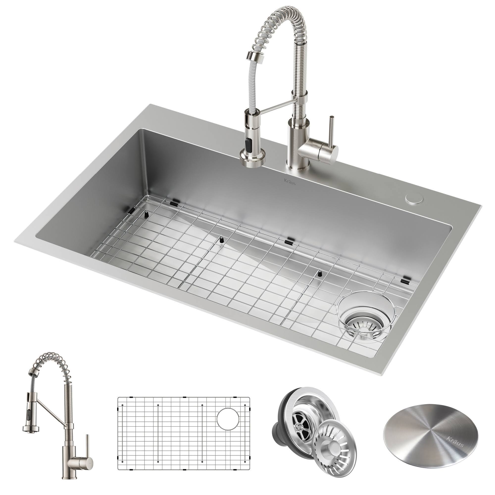Kraus KCH-1000 Loften All-in-One Dual Mount Drop-in 33 in. 2-Hole Single Bowl Kitchen Sink with Pull Down Faucet in Stainless St
