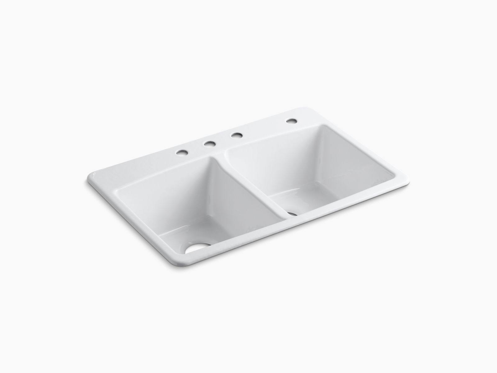 Brookfield Drop-in Cast Iron 33 in. 4-Hole Double Bowl Kitchen Sink in White