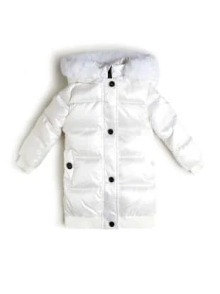 Guess Faux-Fur Trim Puffer Jacket (2-7) - Size 2 - Blanc Pur